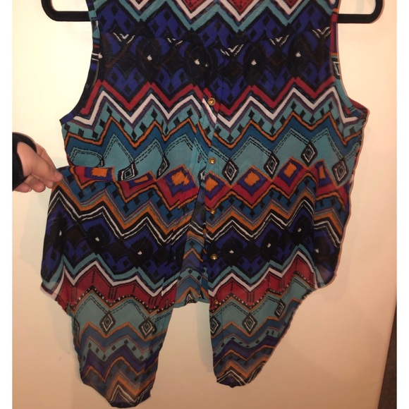 Multicolor Abstract Sheer Sleeveless Buttonup - Picture 5 of 5